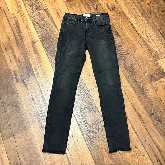 Frame Le High Raw Hem Ankle Skinny Jeans Black Wash Size 26 Q - Picture 3 of 9